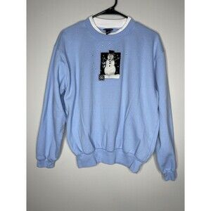 Women's Sweater VTG Embroidered Snowman Top Stitch by Morning Sun Blue Sz L